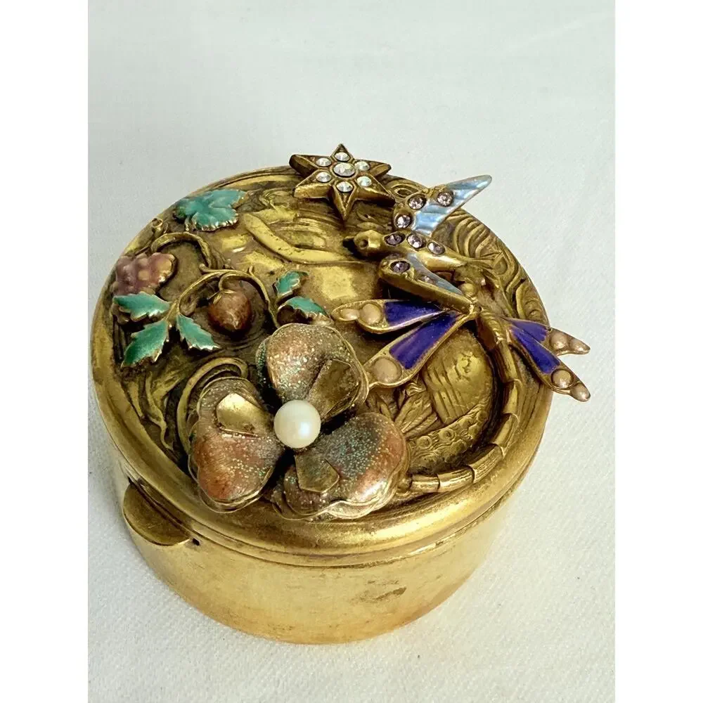 Kirks Folly Multicolor Ornate GoldTone Floral Art Nouveau Style Trinket Box